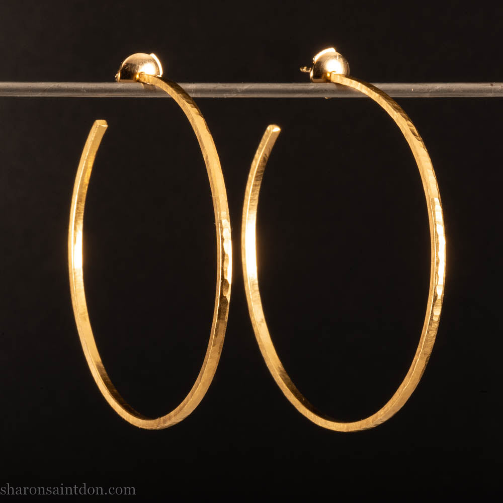 22k Gold Hoop Earrings Sharon Saint Don Handmade Large 55mm