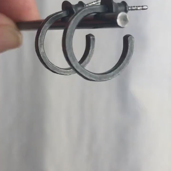 16mm x 2mm, Oxidized black silver hoop earrings