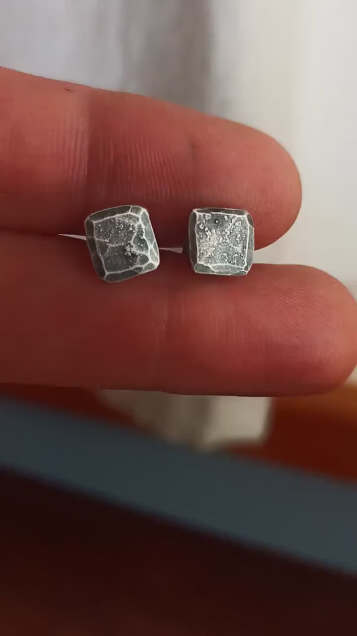 7mm square, antiqued silver stud earrings