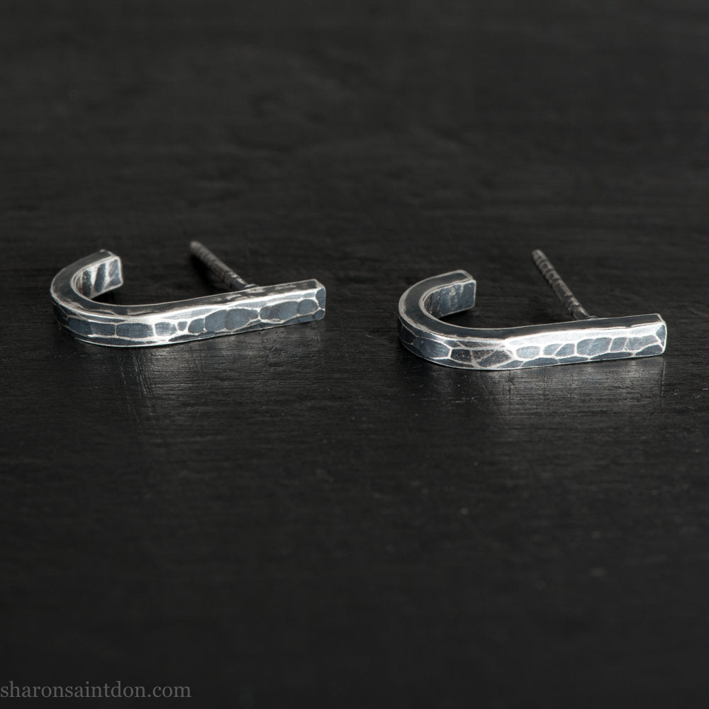 925 Sterling silver earrings, J wrap unique design, antique finish