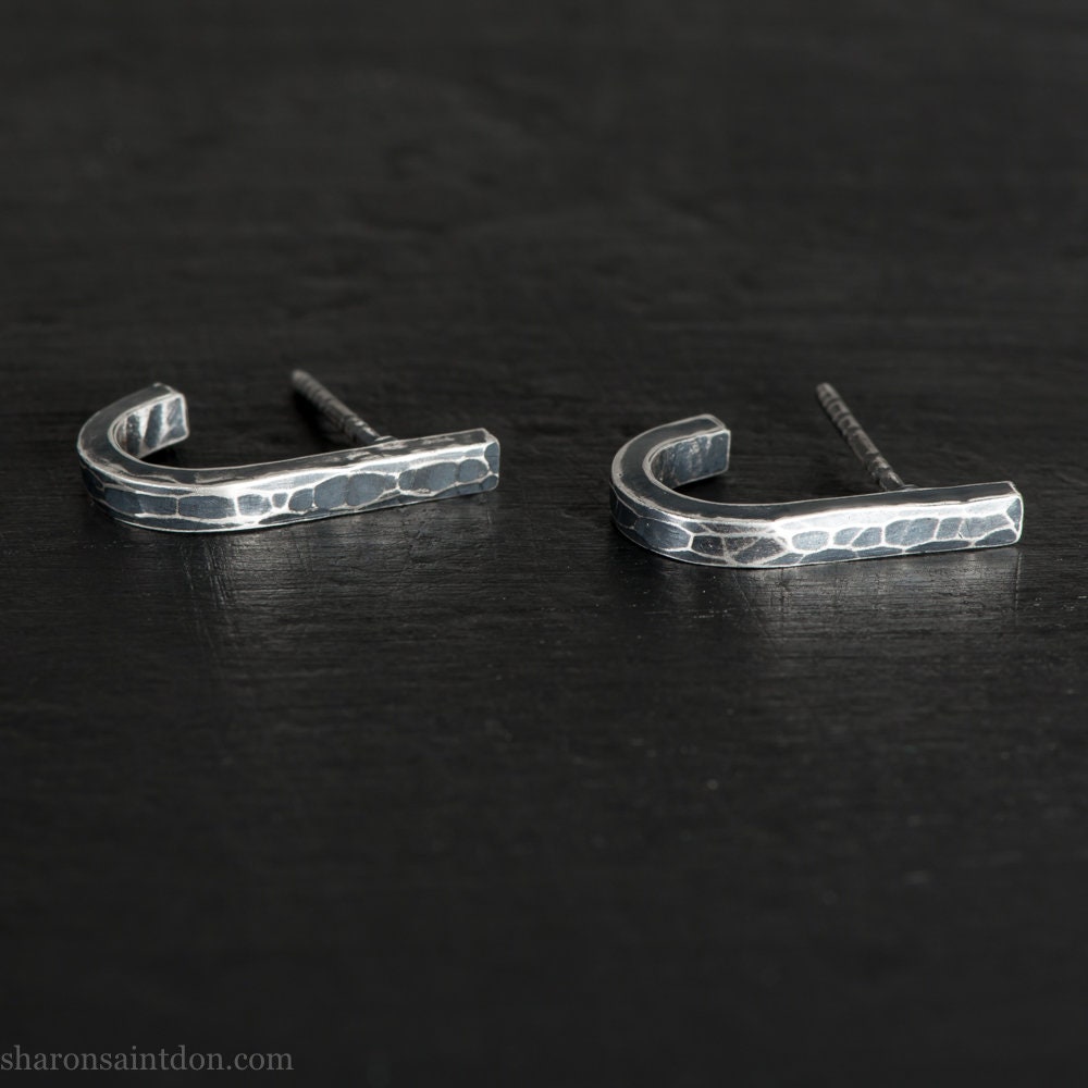 925 Sterling silver earrings, J wrap unique design, antiqued.