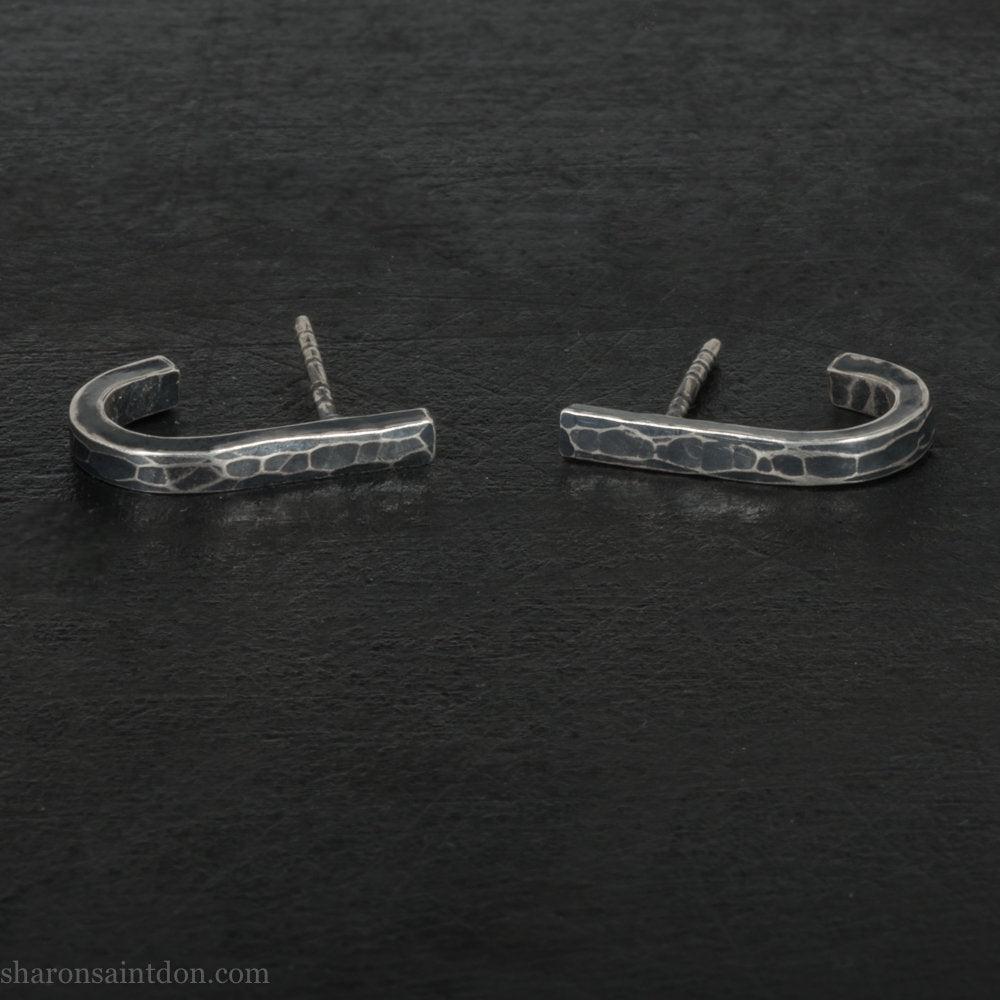 925 Sterling silver earrings, J wrap unique design, antique finish