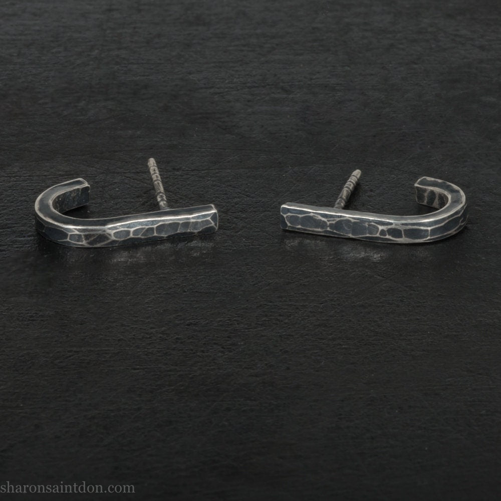 925 Sterling silver earrings, J wrap unique design, antiqued.