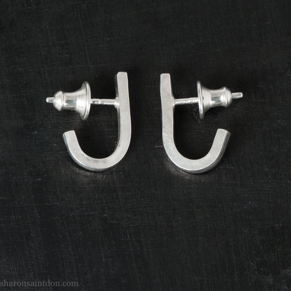 925 Sterling silver earrings, J wrap unique design, shiny
