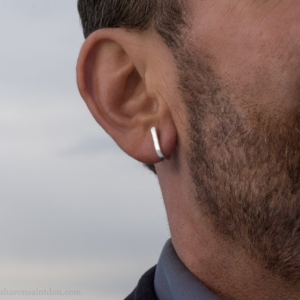 Thick Mens Ring Earrings Huggie Hoop Earrings Small Sterling