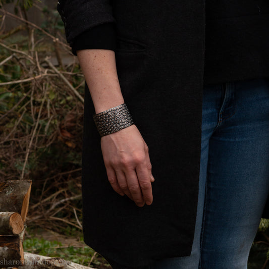 Sterling Silver Cuff - Large Handmade Bracelet With Oxidized Finish