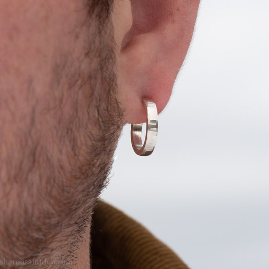18x3mm Sterling Silver Hoop Earrings – Handmade Men's Durable Classic Hoops