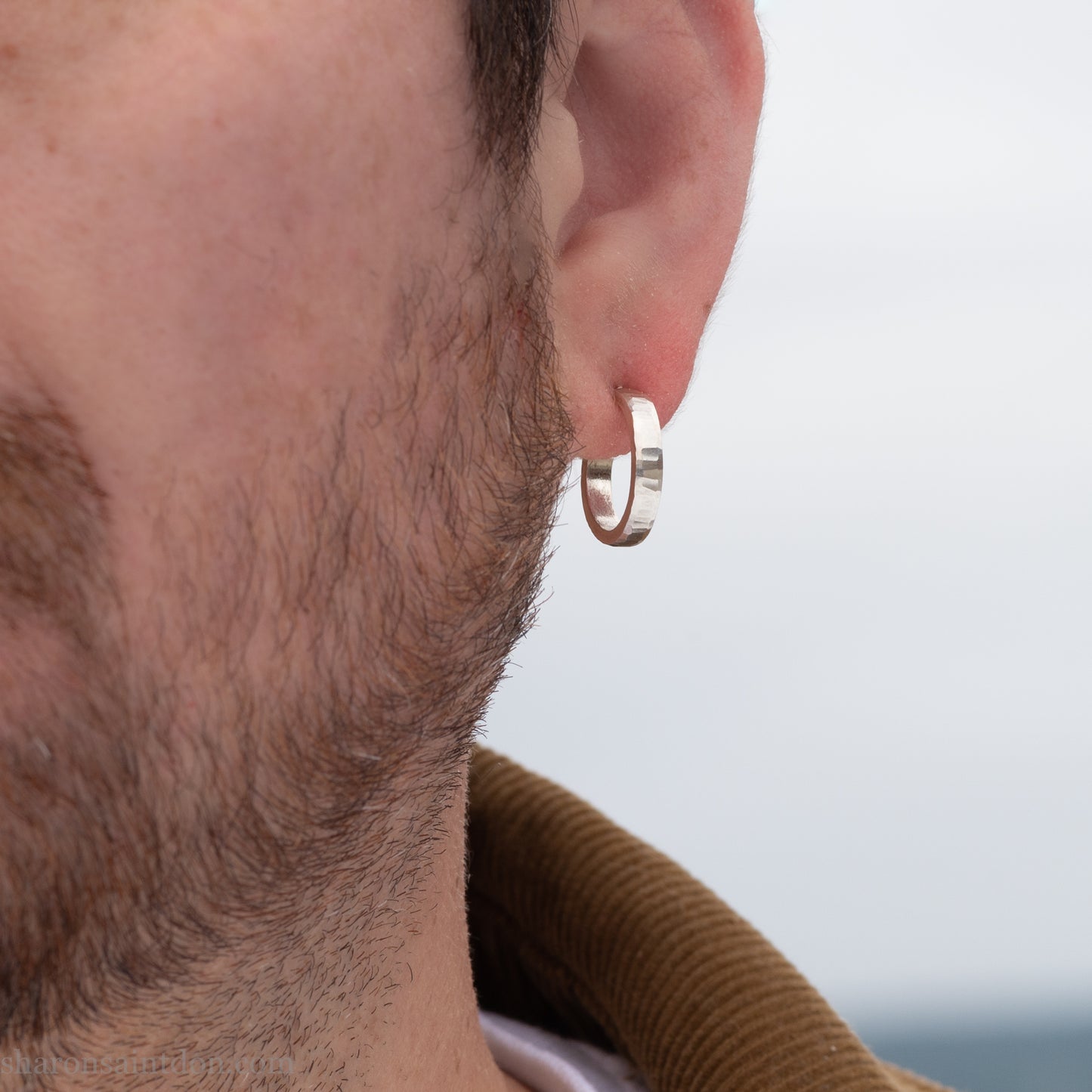 18x3mm Sterling Silver Hoop Earrings – Handmade Men's Durable Classic Hoops