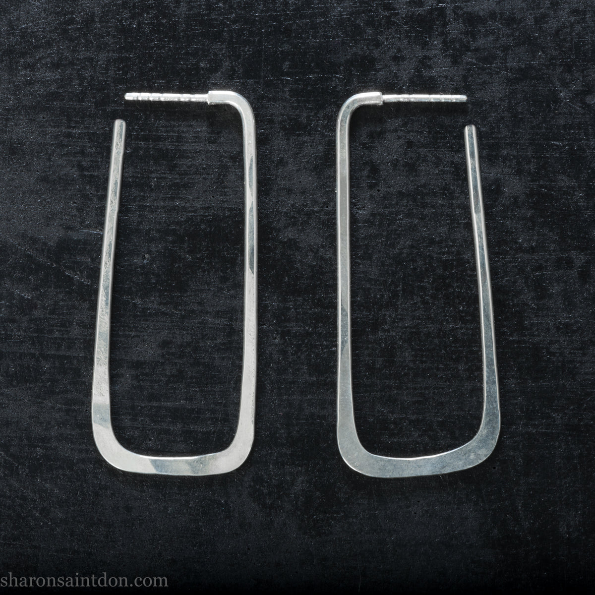 Long rectangle shape 925 sterling silver hoop earrings