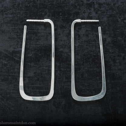 Long rectangle shape 925 sterling silver hoop earrings
