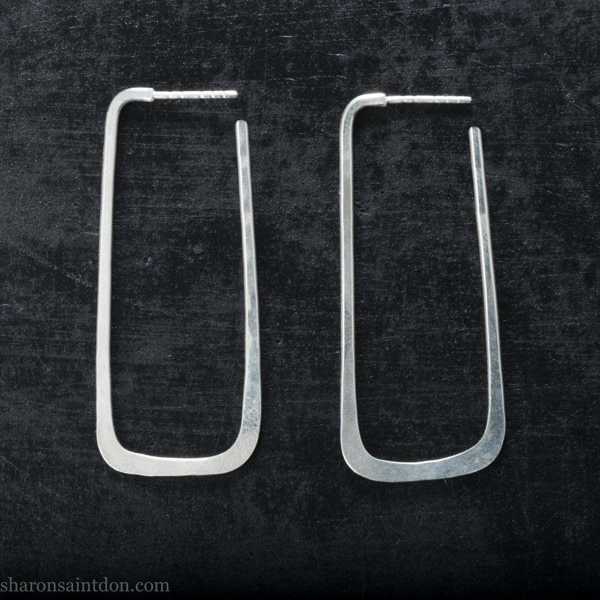 Long rectangle shape 925 sterling silver hoop earrings