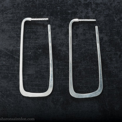 Long rectangle shape 925 sterling silver hoop earrings