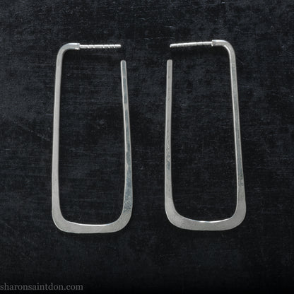 Long rectangle shape 925 sterling silver hoop earrings