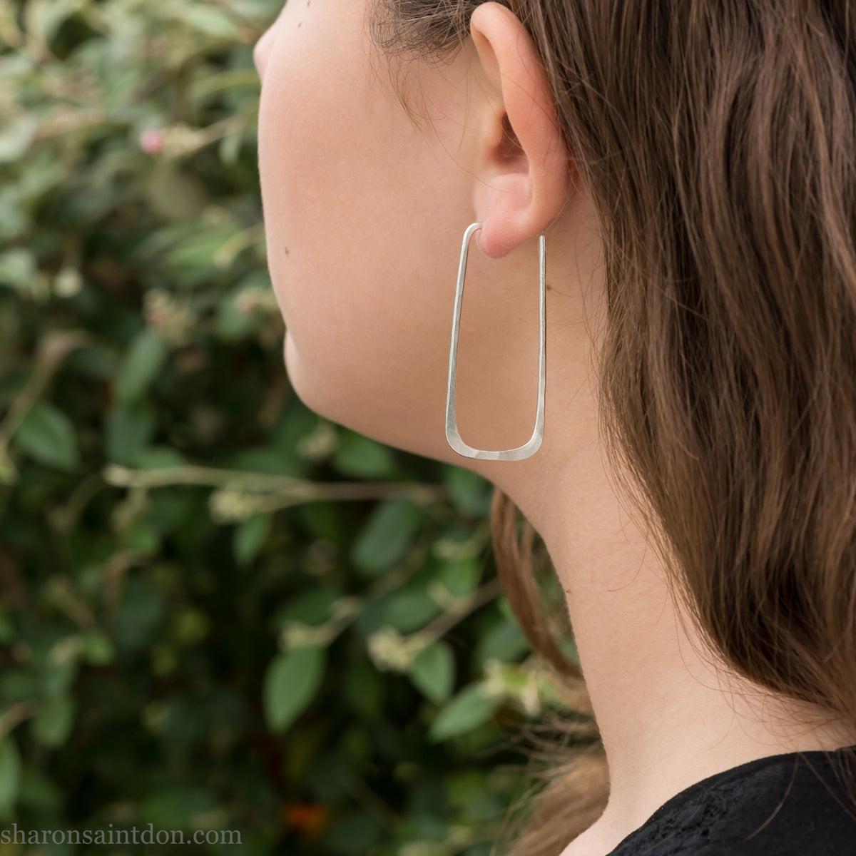 Long rectangle shape 925 sterling silver hoop earrings