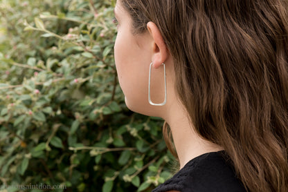 Long rectangle shape 925 sterling silver hoop earrings