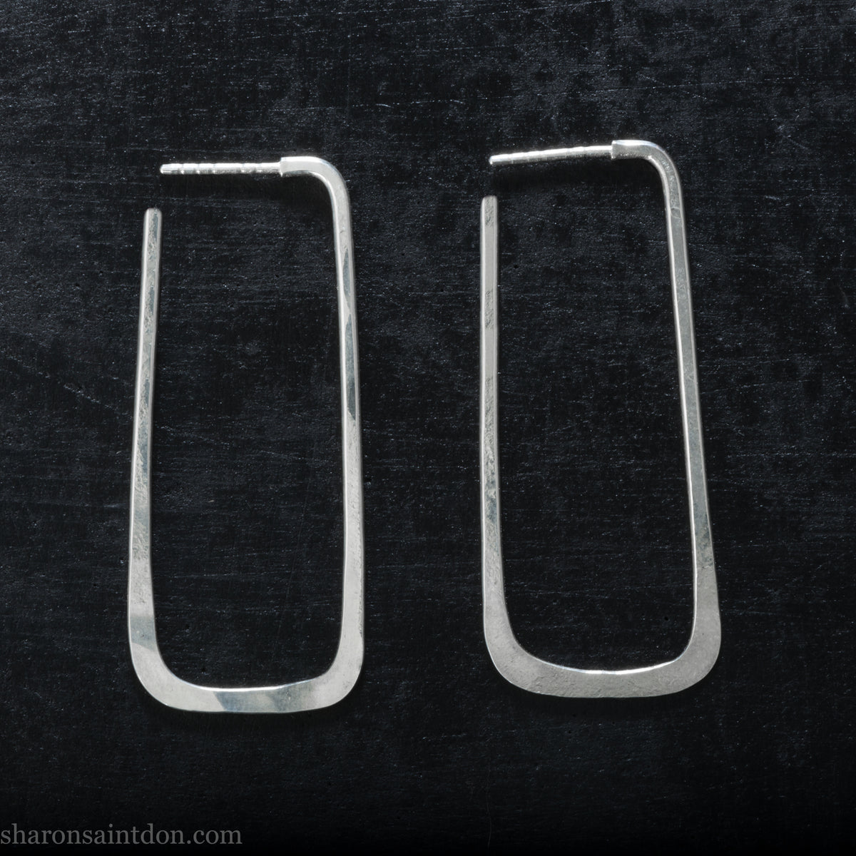 Long rectangle shape 925 sterling silver hoop earrings