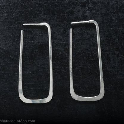 Long rectangle shape 925 sterling silver hoop earrings