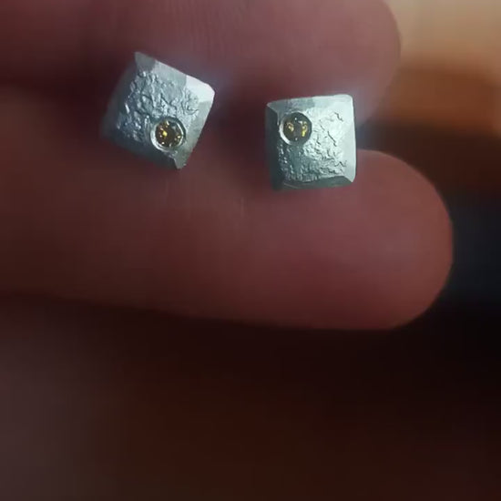Lab grown golden yellow topaz stud earrings, 925 sterling silver