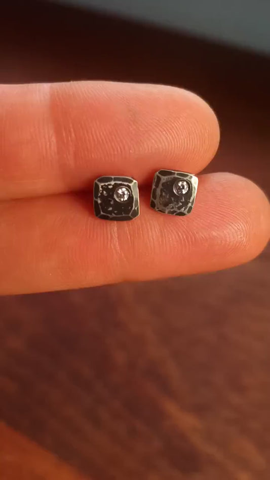 Imitation diamond and silver stud earrings