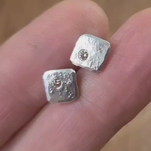 Champagne Diamond Stud Earrings for Men | Sterling Silver Squares With Matte Finish