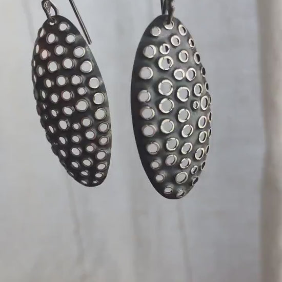 38mm tall oval, solid 925 sterling silver dangle earrings