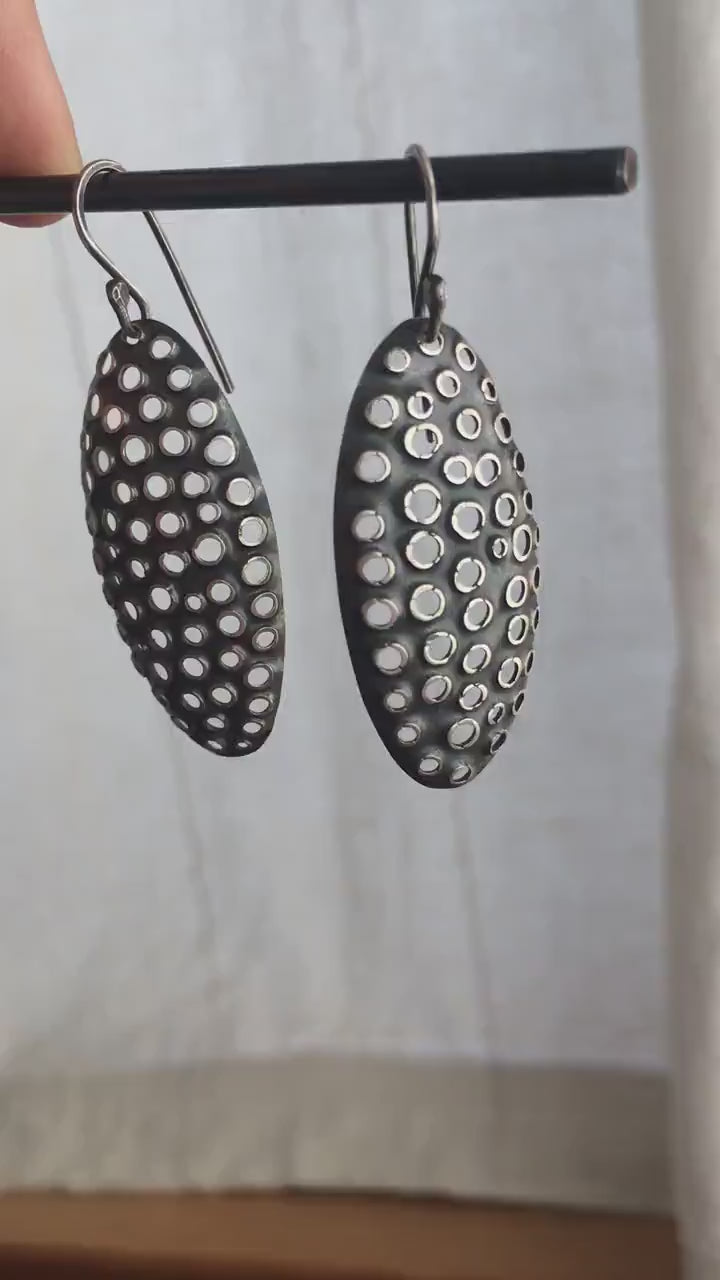 38mm tall oval, solid 925 sterling silver dangle earrings