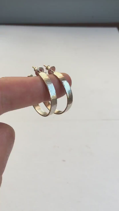 30 mm x 4 mm solid sterling silver hoop earrings, handmade with wavy hammered texture and shiny matte finish.