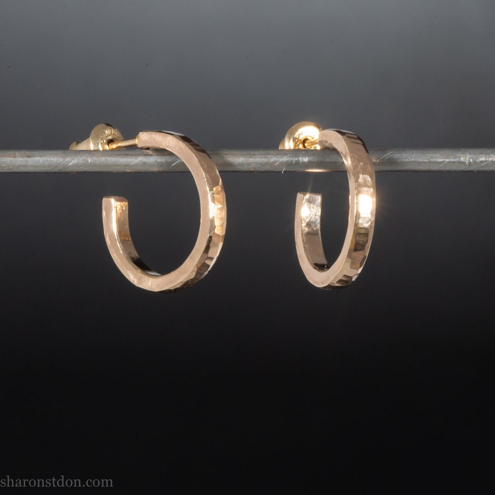 16mm solid gold hoop earrings handcrafted hammered finish 18k/22k yellow gold