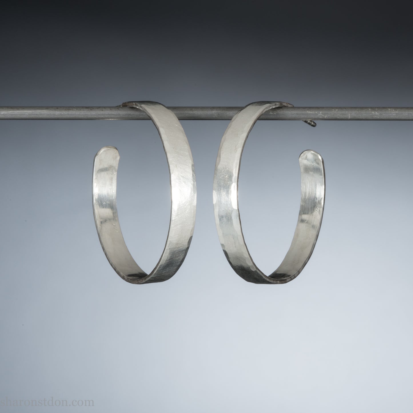 Solid 925 Sterling Silver Hoop Earrings | Handcrafted since 1998 | Brushed Matte Shiny | 30mm