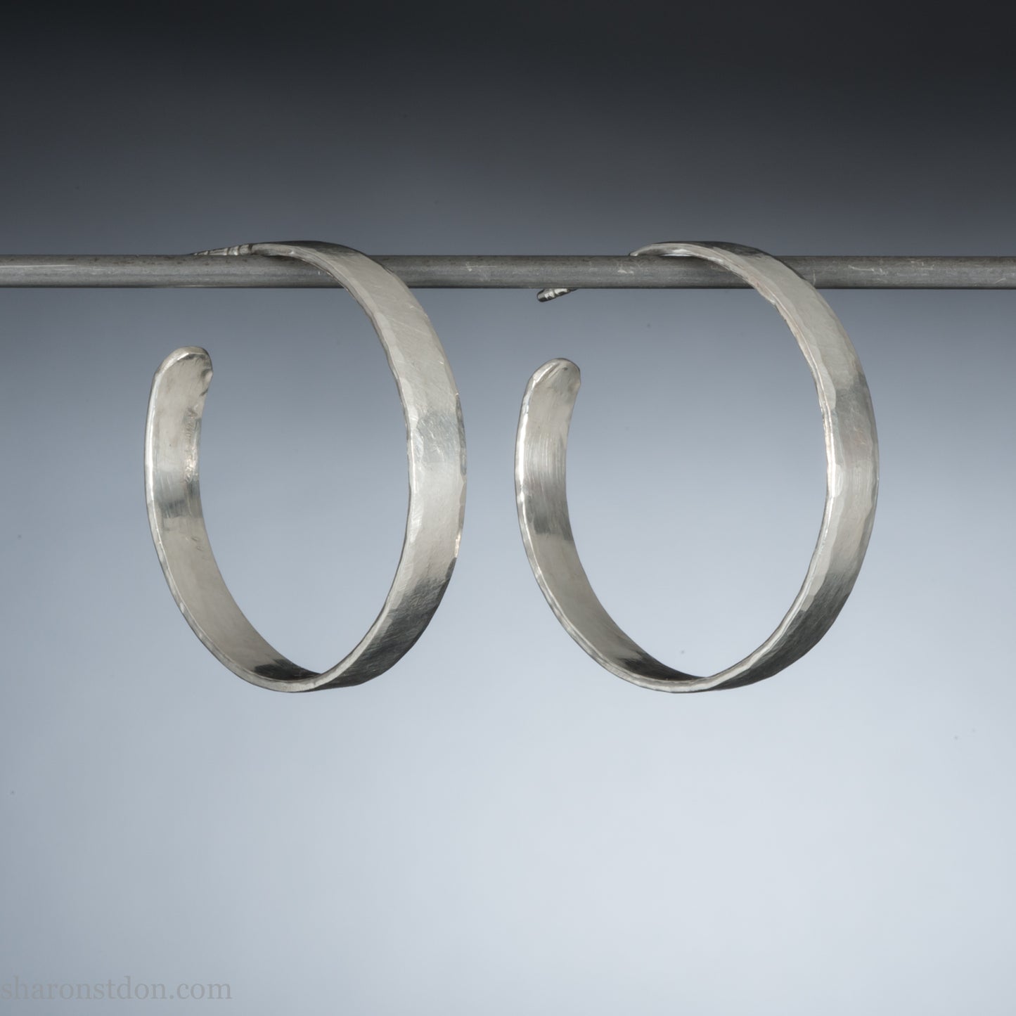 Solid 925 Sterling Silver Hoop Earrings | Handcrafted since 1998 | Brushed Matte Shiny | 30mm