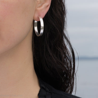 30x4mm Solid 925 Sterling Silver Hoop Earrings