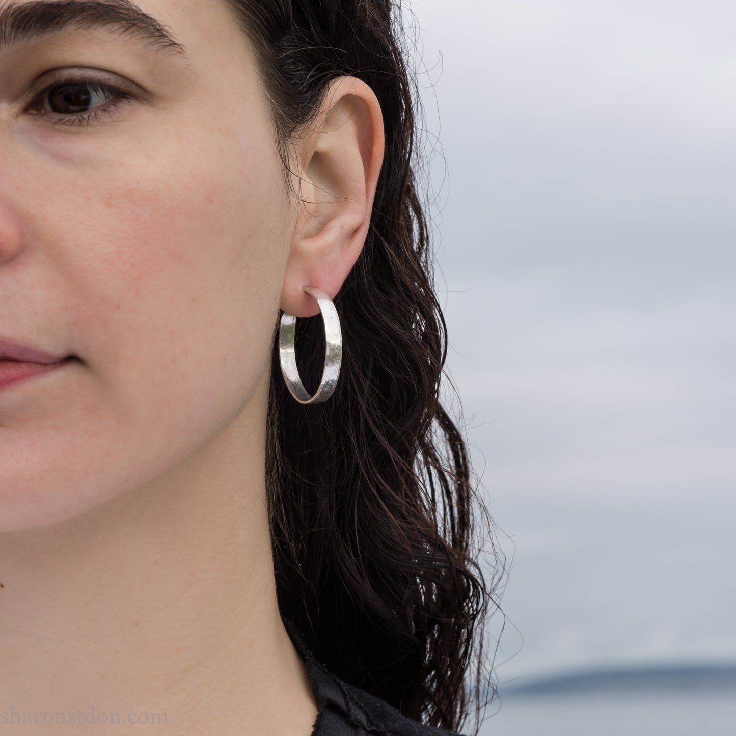 Solid 925 Sterling Silver Hoop Earrings | Handcrafted since 1998 | Brushed Matte Shiny | 30mm