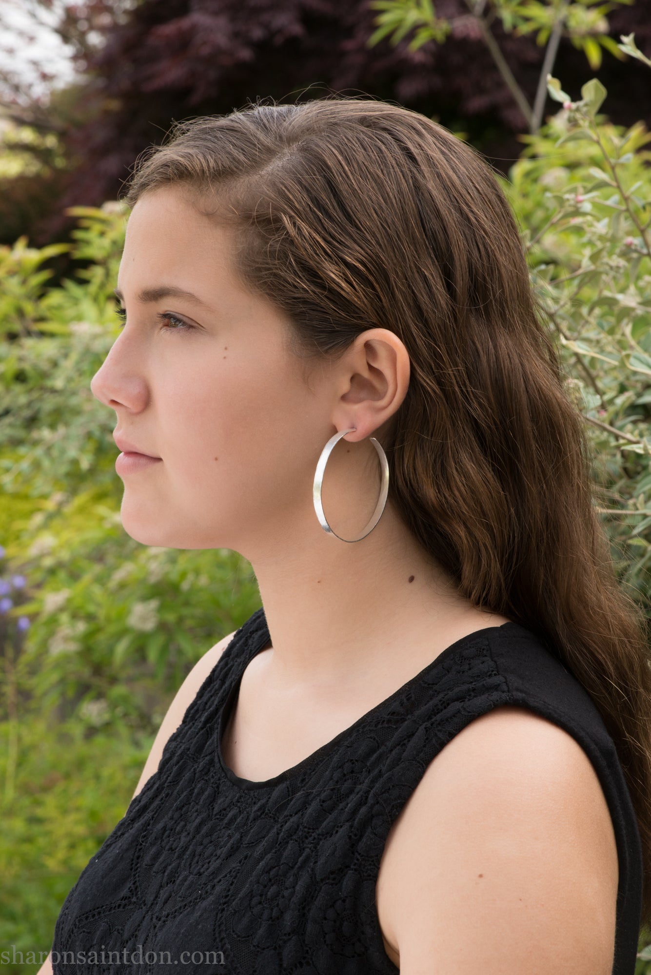 55mm Sterling Silver Hoop Earrings | Hammered Matte - 4mm Wide