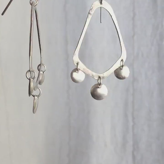 Chandelier earrings, shiny sterling silver