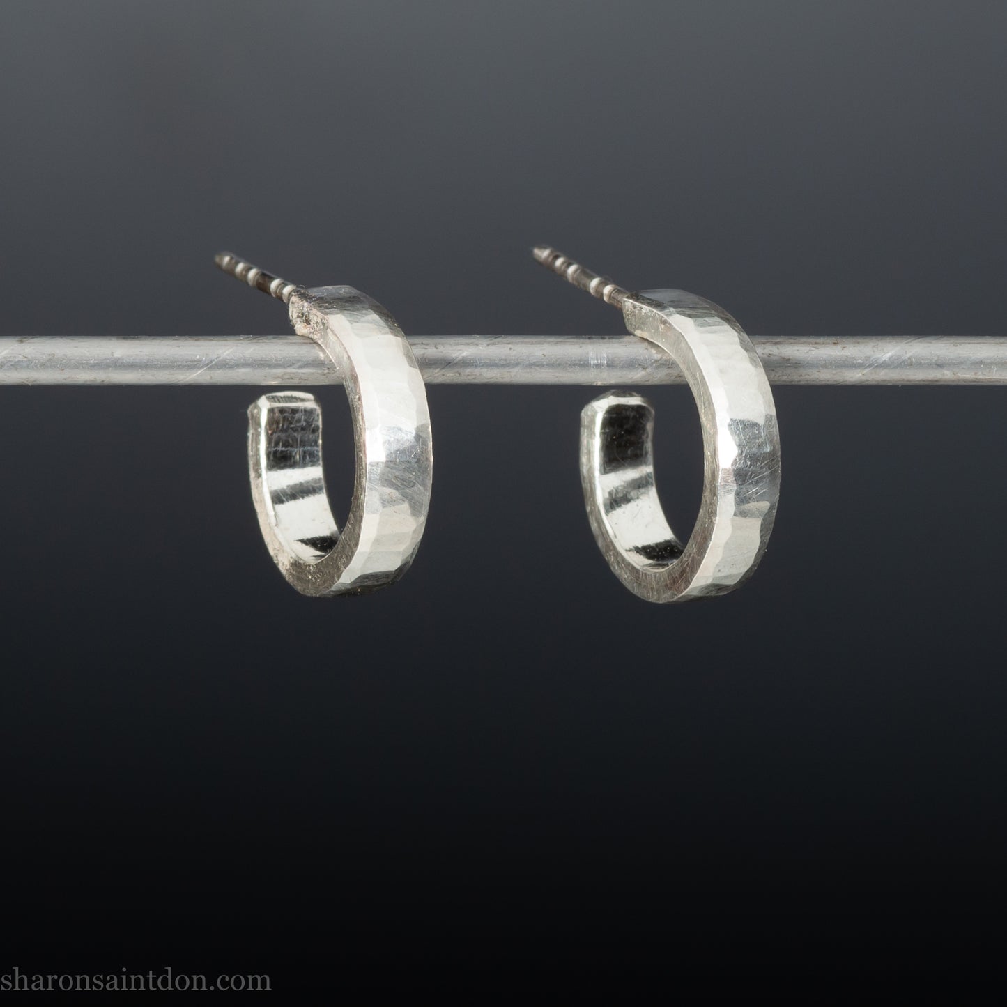 925 sterling silver hoop earrings; chunky, thick, small, 16mm x 3mm wide. handmade by Sharon SaintDon in North America