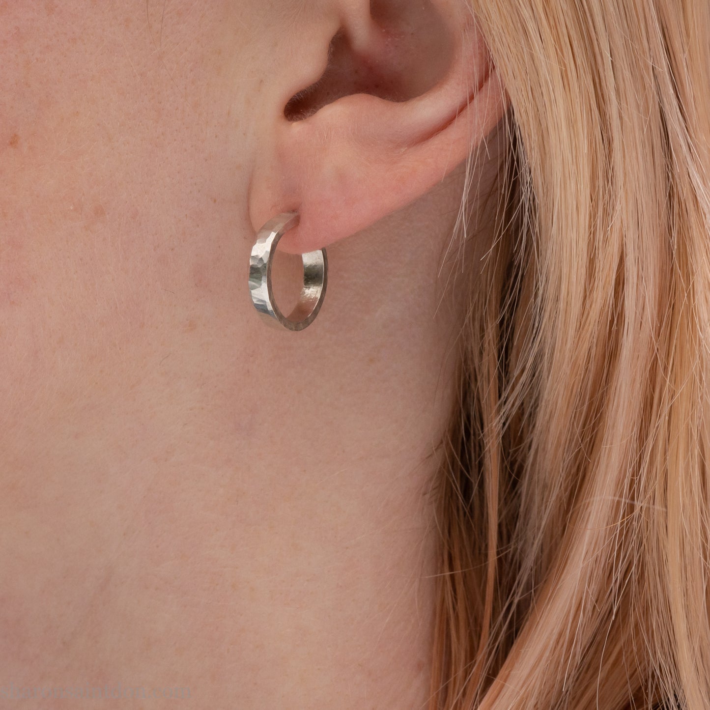 925 sterling silver hoop earrings; chunky, thick, small, 16mm x 3mm wide. handmade by Sharon SaintDon in North America
