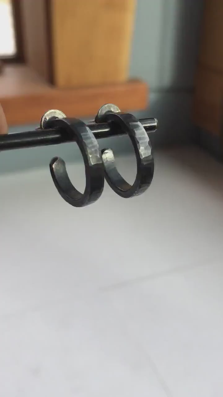 18mm x 3mm small black solid silver hoop earrings