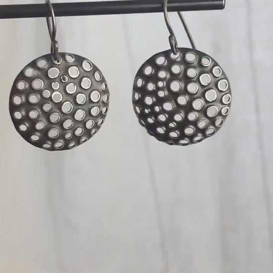 25mm silver disc dangle earrings, antiqued
