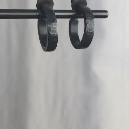 16mm x 3mm black silver hoop earrings