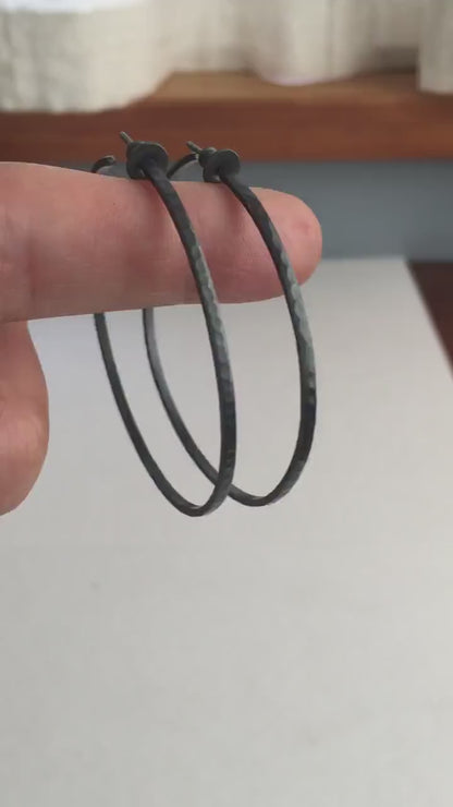 55mm x 2mm black silver hoop earrings