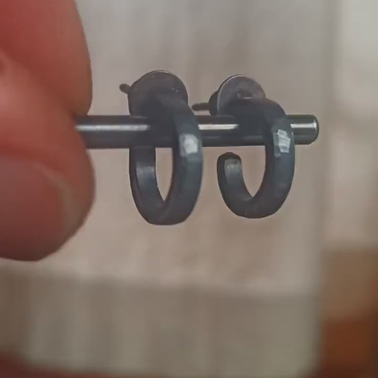 12mm x 2mm black silver hoop earrings