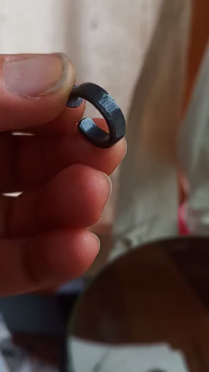 16mm x 4mm black silver hoop earrings