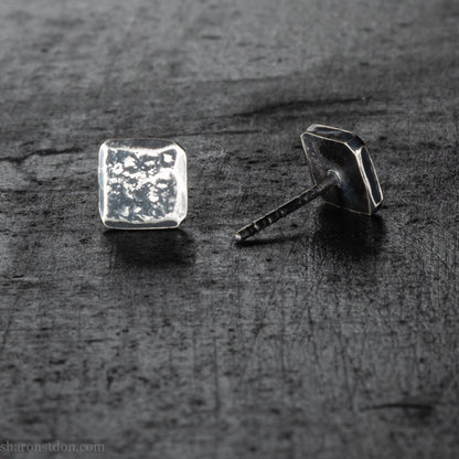 7mm square solid 925 sterling silver stud earrings, dark antique finish.
