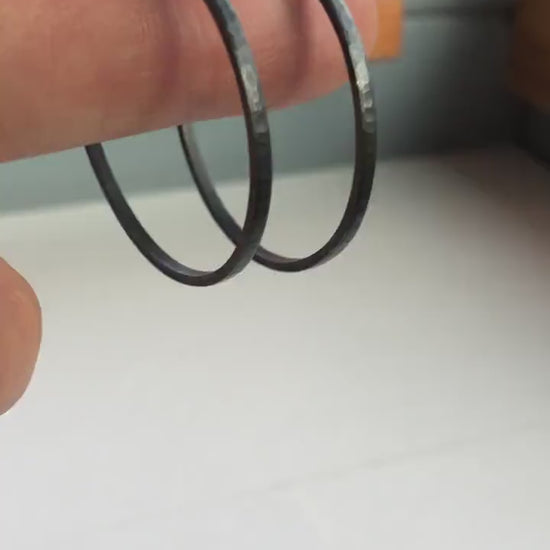 40mm x 2mm black silver hoop earrings
