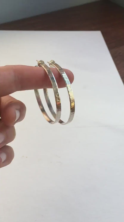 Large hammered solid sterling silver hoop earrings 55mm diameter 5 mm wide