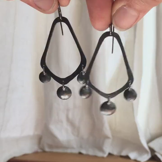 Chandelier earrings, oxidized black silver
