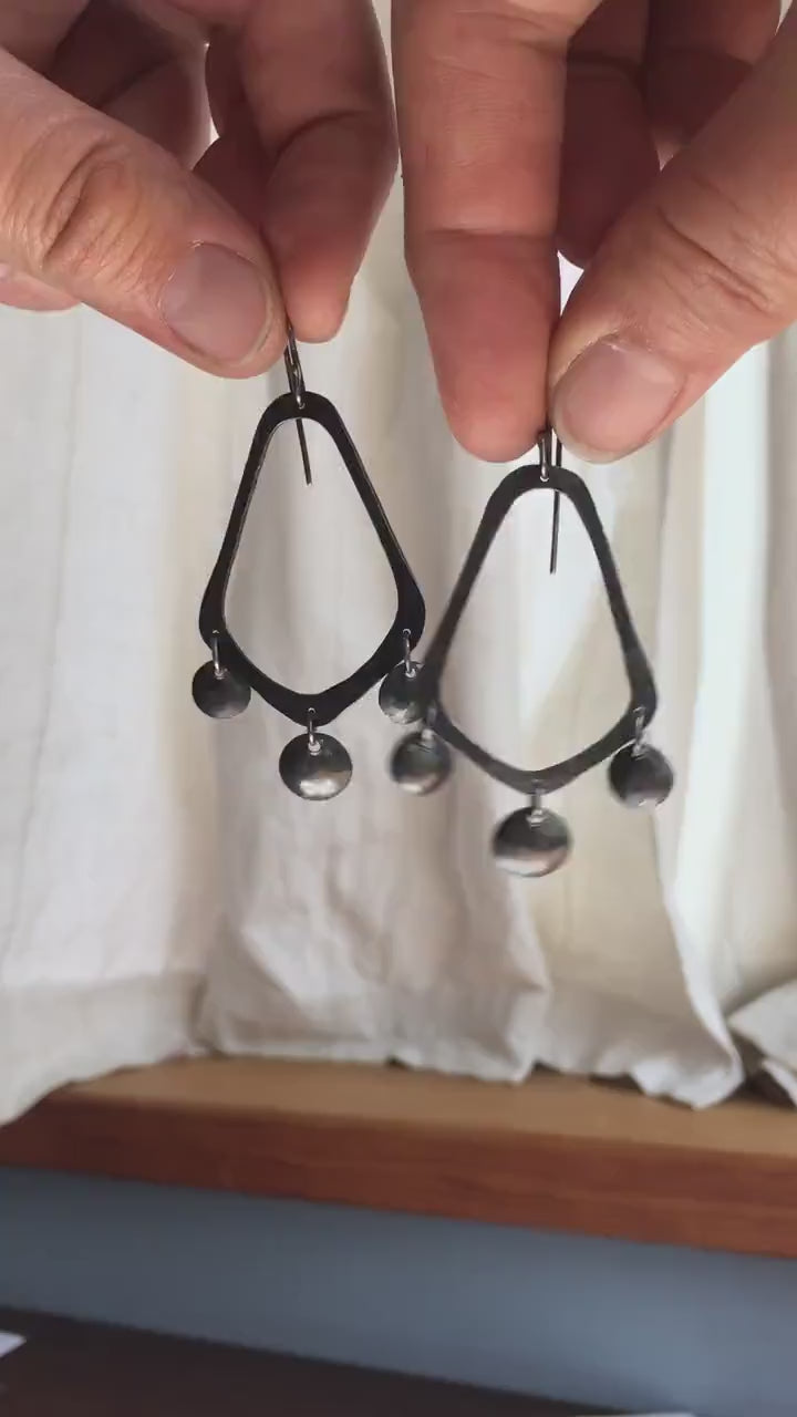 Chandelier earrings, oxidized black silver