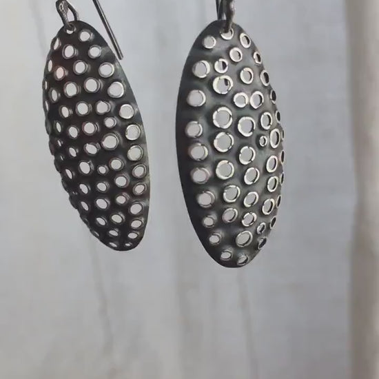 38mm oval dangle earrings, antiqued silver