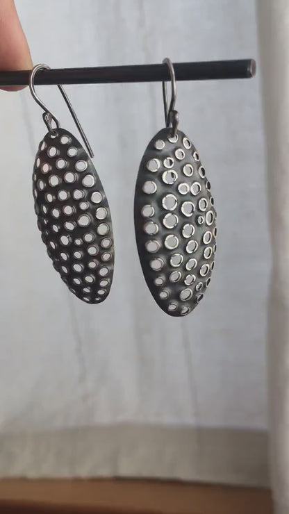 38mm oval dangle earrings, antiqued silver