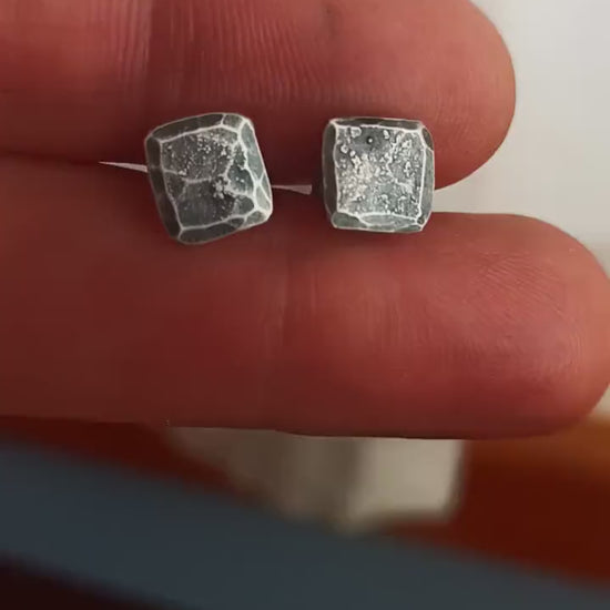 7mm square, antiqued silver stud earrings